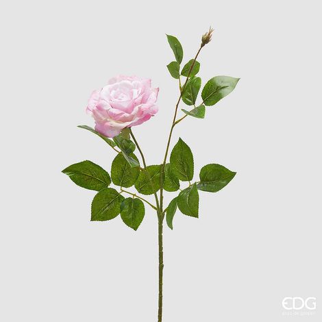 EDG Enzo De Gasperi Rosa Gloria Ramo con Foglie e Bocciolo H 60 Cm Pianta Artificiale Rosa