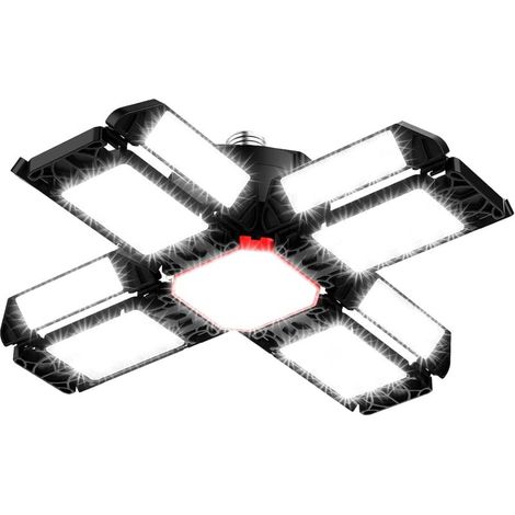200W LED Lampe d'atelier Eclairage de garage 1 PCS 6500K Plafonnier déformable avec 12 Panneaux Réglables - E26 / E27 Bay lumière pour cave magasin atelier grange entrepôt [Classe énergétique F]