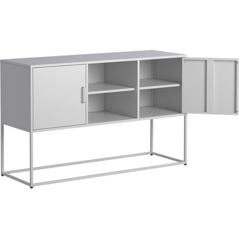 Buffet d’appoint en métal blanc, meuble de rangement sécurisé, construction métallique robuste au style blanc élégant, H 75 cm × L 120 cm × P 40 cm (1/5)