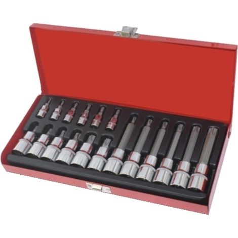 Kit Inserti impronta torx 18 pezzi con bussola/boccola 1/4 - 1/2 cromo vanadio - Mod. B