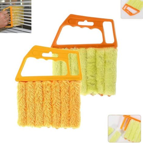 Lot de 2 brosses à lamelles - Orange - Jaune - Nettoyeur de stores - Dépoussiéreur pour stores, climatiseurs et lamelles - Dépoussiéreur - Sans poussière - Dépoussiérage orange (1/5)