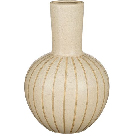 Grand Vase Rond en Céramique Crème avec Lignes Sombres pour Fleurs et Branches H42 x Ø28 cm - PANGIVO (1/5)