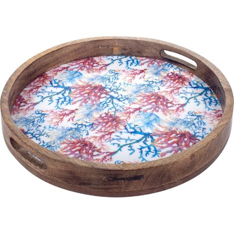 Plateau rond Corail en bois de manguier