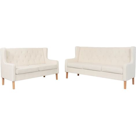 Set Divani 2 pz in Tessuto Bianco Crema vidaXL (1/5)