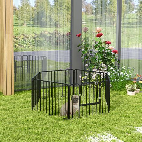 Enclos pour Chien 6 Panneaux Modulables Intérieur Extérieur, Acier Robuste, 164x83x60 cm, Noir (1/5)