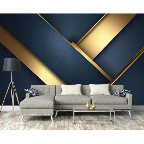 Moderne Fototapete Goldene Blätter Abstrakt – Großformat Wandtapete 250x175 cm – Design für Wohnzimmer & Schlafzimmer (1/5)