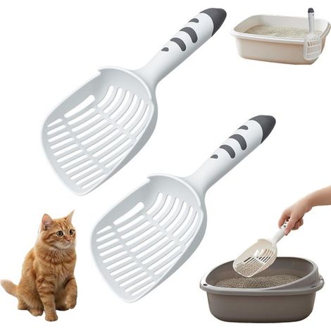 Lot de 2 pelles à litière pour chat - Pelle à litière en plastique avec larges trous de filtration - 28 cm - À suspendre - Pour le nettoyage de la litière - Blanche (1/5)