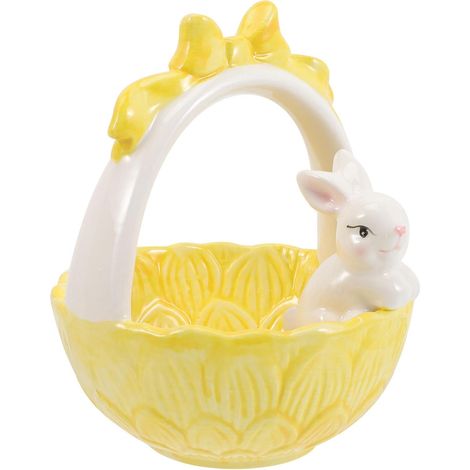 Ornement de Lapin en Céramique Adorable Panier Jaune pour Décoration de Bureau et Fête de Pâques, Accessoire pour Garçon et Filles et Décoration de Gâteau (1/5)