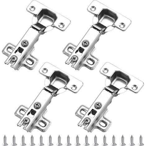 Lot de 4 charnières d'armoire, charnières de porte pliante avec vis, charnières de porte d'armoire pour cuisine, chambre à coucher, porte d'armoire (argent/4 pièces) (1/5)