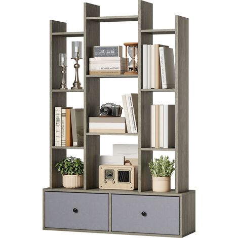 12 Shelf Storage Unit, Drawers - Graphite Wood Effect (1/5)