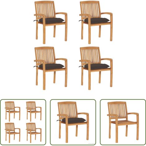 Teakholz -  Stapelbare Gartenstühle mit Kissen 4 Stk. Massivholz Teak (1/5)