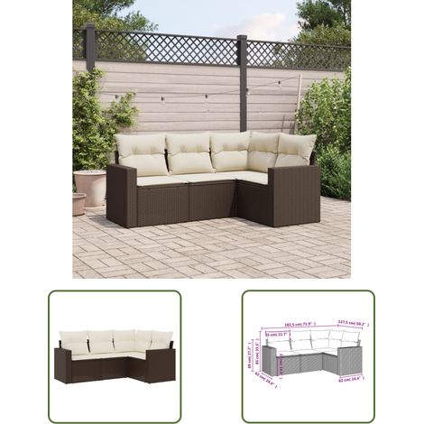 The Living Store 4-tlg. Garten-Sofagarnitur mit Kissen Braun Poly Rattan - Gartensorgsofa - Outdoor Sofa - Lounge Set - Gartenmöbel - Rattan Möbel (1/3)