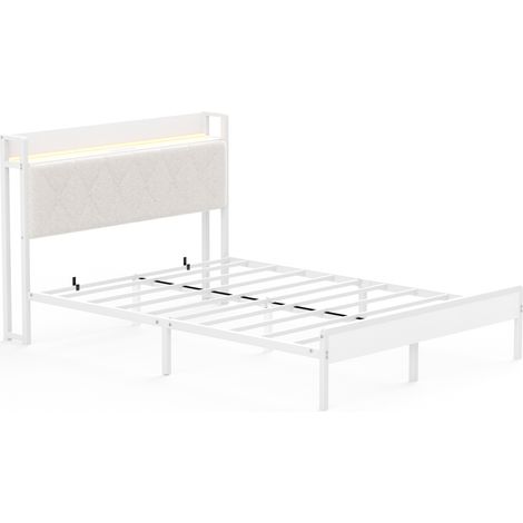 Letto imbottito bianco 140 x 190 cm con stazione di ricarica, testiera e contenitore (1/5)