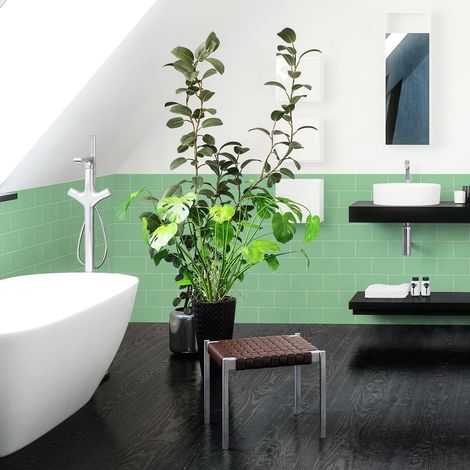 Sticker mono-tile 30 stickers carrelages H10 x L20 cm métro Dalle, Carrelage Adhesif Mural Salle de Bain Cuisine, Crédence adhésive - 50x120cm - Vert menthe (1/5)