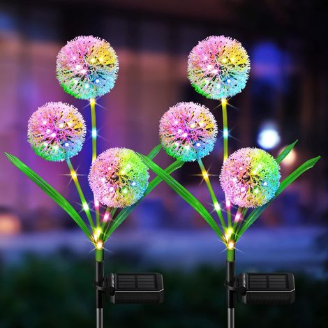 Lampe Solaire Exterieur Jardin,2 Pièces Lumiere Solaire Exterieur avec 6 Pissenlits en Fleurs et 36 LED Colorées, Étanche Decoration Jardin Exterieur pour Pelouse, Cour, Balcon, Terrasse