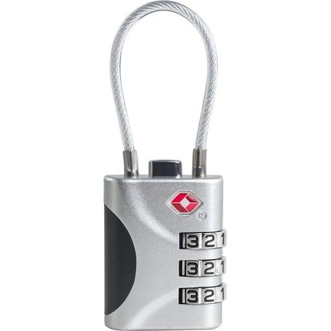 TSA Gepäckschloss mit Kabel, kleines Zahlenschloss für Koffer und Rucksäcke, Silber