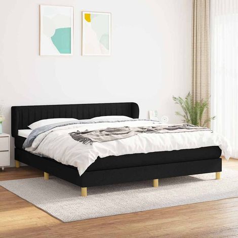 Sommier à lattes de lit avec matelas Noir 160x200 cm Tissu (1/5)