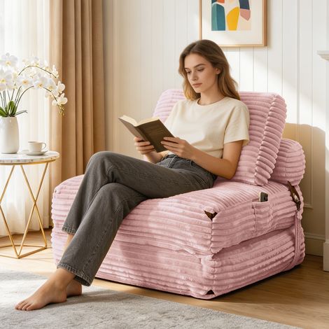 Sofá cama plegable de suelo rosa franela OKMYHOME (1/4)