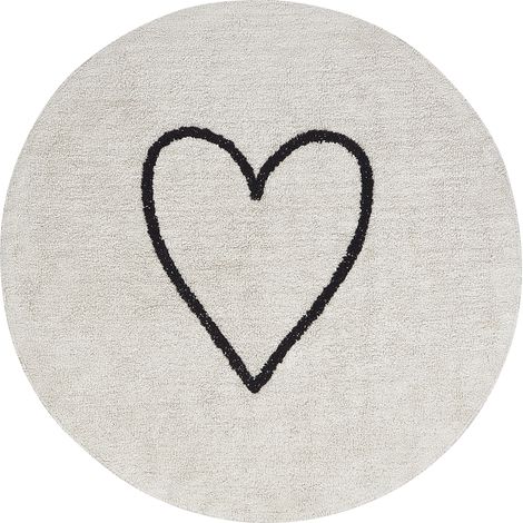 Alfombra infantil redonda de algodón con patrón de corazones beige ø 140 cm Heart