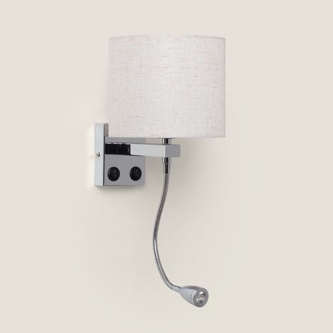 Wandleuchte mit Lampenschirm Metall und Leinen und Leselicht Ozu Chrom ↑48 cm (1/5)