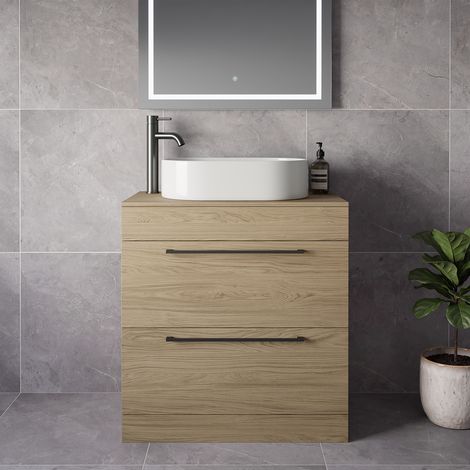 Napoli 460 Light Oak 800mm 2 Drawer Vanity Unit for Countertop Basins - 800mm - Gunmetal Grey 480mm Handle