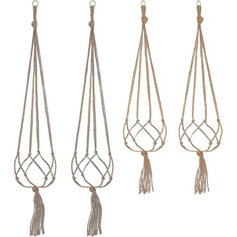 Set mit 4 Makramee-Hängeblumenampeln (2 x 105 cm und 2 x 90 cm) zur Gartendekoration (1/4)