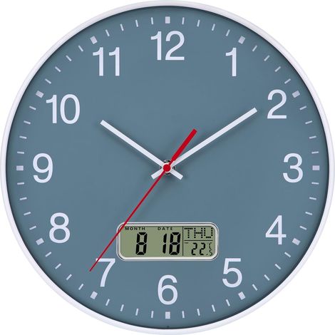 Horloge Murale Silencieuse avec Température, Date et Jour Pendule Murale à Quartz Moderne sans Tic-Tac pour Salon Chambre Bureau Cuisine 30cm