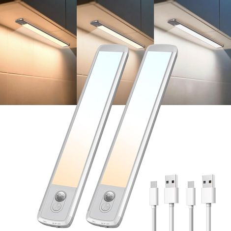 Lampe LED Rechargeable, Lumière Détecteur de Mouvement Interieur, 3 Températures de Couleur, USB-C Eclairage Lampe de Placard sans Fil pour Armoire, Placard, Escalier (21cm, 2 Pièce)
