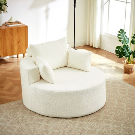 Canapé 1 place in tessuto chenille beige, poltrona modulare senza montaggio con cuscino schienale
