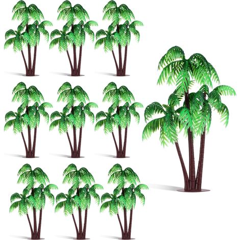 Lot de 10 mini palmiers - Figurines de cocotier - Modèles de table de sable - Modèles de plantes vertes - Simulation d'artisanat - Décorations de gâteaux (1/5)