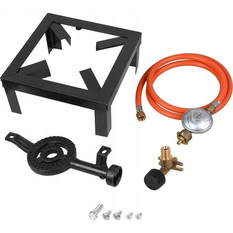 Cucina a gas da 8 kW 25x25 con bruciatore in ghisa e tubo flessibile riduttore.