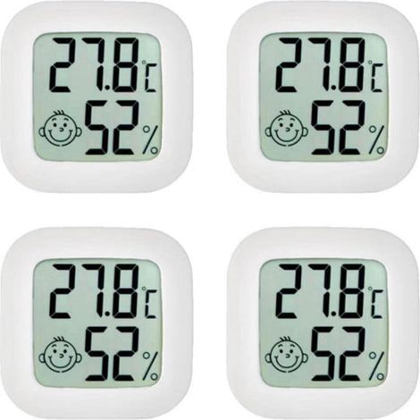 4er-Pack Raumthermometer, Mini-Thermometer, Hygrometer, hochpräzises Temperatur-Hygrometer mit Komfort-Luft-Symbol für Küche, Babyzimmer, Gewächshaus, Lager, Büro (1/5)