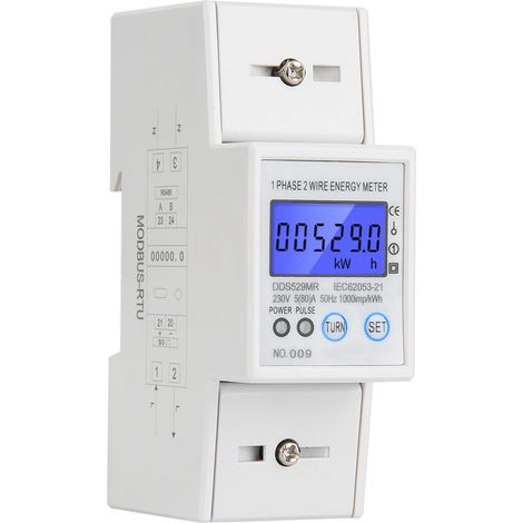 Compteur d'énergie électrique monophasé DDS529MR, affichage numérique LCD, 230 V, 2 pôles, montage sur rail DIN, avec interface RS485 (1/5)