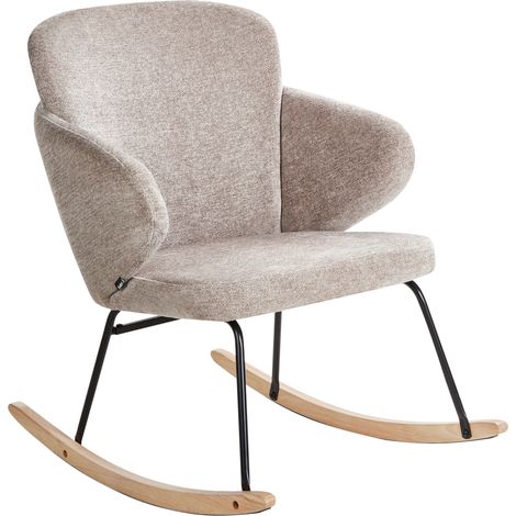 Silla mecedora de tela asiento de poliéster patas de metal patines de madera diseño moderno gris pardo Viken (1/5)