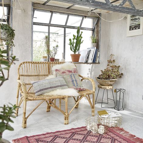 Berah Getah – Banquette en rotin vintage 2 places – Longueur 131 cm – Usage intérieur et extérieur – Style bohème – Résiste aux intempéries