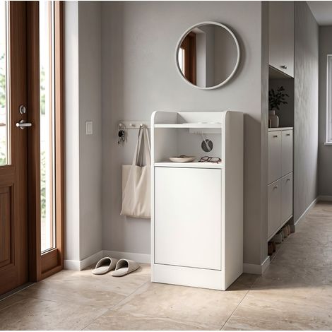 MODFU – Lot 2 tables de chevet 25 cm – Station charge USB/USB-C – Rangement – MDF – Pour petite chambre – Blanc (1/5)