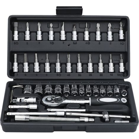 BEBUSINGOTO Ensemble de douilles à entraînement 1/4 pouce 46 pièces, ensemble ,kits d'outils mécaniques pour la réparation automobile domestique (1/5)