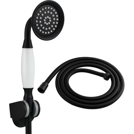 Pommeau de douche à main, idéal pour la plage, le camping-car, la natation en extérieur, etc. - 1 ensemble, avec base, noir
