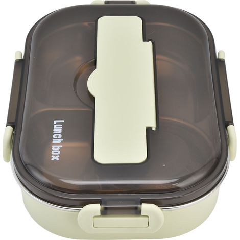 Boîte à lunch portable pour enfants en acier inoxydable 304, 1,3 l, quatre compartiments, type bento, avec bol à soupe, baguettes et cuillère, verte (1/5)