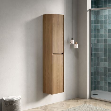 Badezimmer-Wandschrank aus Sperrholz Eiche 140 cm, schmaler Hochschrank mit 2 Türen und verstellbaren Innenböden (1/5)
