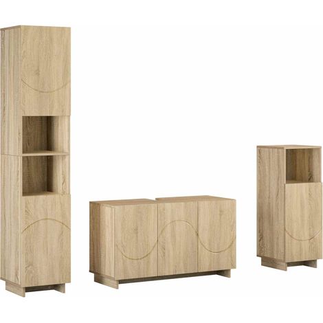 Badezimmerschrank-Set 3 stk. Sonoma-Eiche Holzwerkstoff vidaXL (1/5)