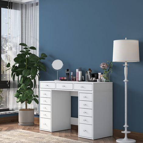 Toilette Tirol, Tocador con Espejo Incluido, 13 Cajones, Estructura Transparente, 120x45x82h cm Blanco (1/5)