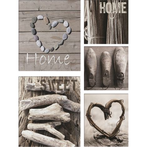 Art for the Home - Home Sweet Home - Leinwandbild Set - 5-er Set Grau - 80x60 cm (1/5)