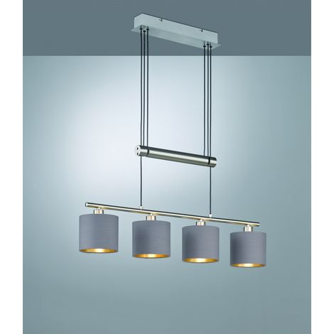 Sospensione Garda Nichel 4 Paralumi Tessuto Tortora-Oro L77 cm Trio Lighting (1/2)