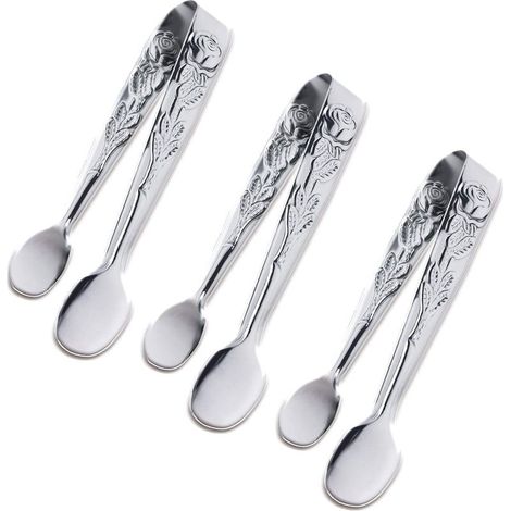Set de 3 mini-pinces : Pince à sucre en acier inoxydable rose (4 pouces) et petite pince à glaçons argentée (Argent)