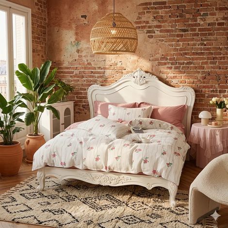 Parure de lit 3 pièces à rayures roses vintage 100 % satin de coton Housse de couette réversible 200 x 220 cm 2 taies d'oreiller 70 x 80 cm Tissu doux et respirant style champêtre fleuri (1/5)