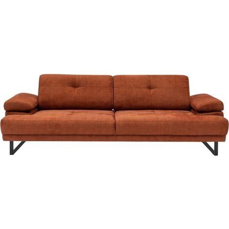 Cotecosy – Canapé droit 3 places tissu doux orange – Pieds métal noir – Longueur 239 cm – Confort supérieur – Nettoyage facile (1/5)