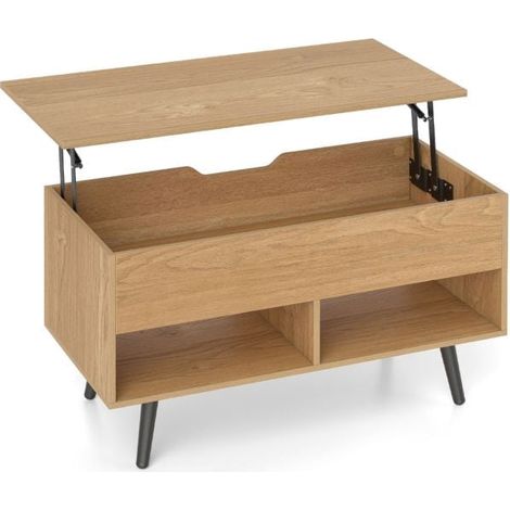 Tavolino da caffè con piano sollevabile da 80 cm, vano portaoggetti nascosto, 2 ripiani (1/5)