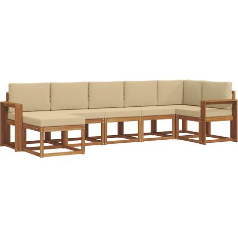 Conjunto de sofás de exterior con cojín 7 pcs Natural y Beige vidaXL (1/5)