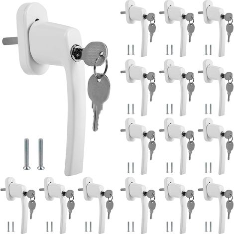 Lot de 16 poignées de fenêtre verrouillables, sécurité enfant, poignées de fenêtre en aluminium avec serrure, serrure de fenêtre blanche, poignées de fenêtre verrouillables en position